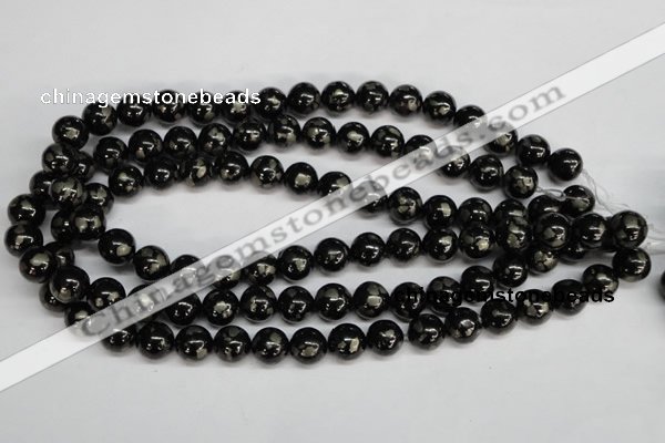 CJB153 15.5 inches 12mm round natural jet & pyrite gemstone beads