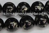 CJB156 15.5 inches 18mm round natural jet & pyrite gemstone beads