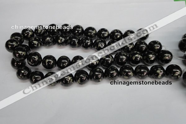 CJB156 15.5 inches 18mm round natural jet & pyrite gemstone beads