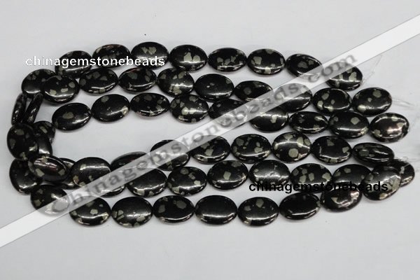 CJB160 15.5 inches 15*20mm oval natural jet & pyrite gemstone beads