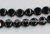 CJB19 16 inches 8mm flat round natural jet gemstone beads wholesale