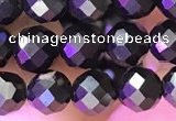 CJB200 15.5 inches 5mm faceted round jet beads wholesale