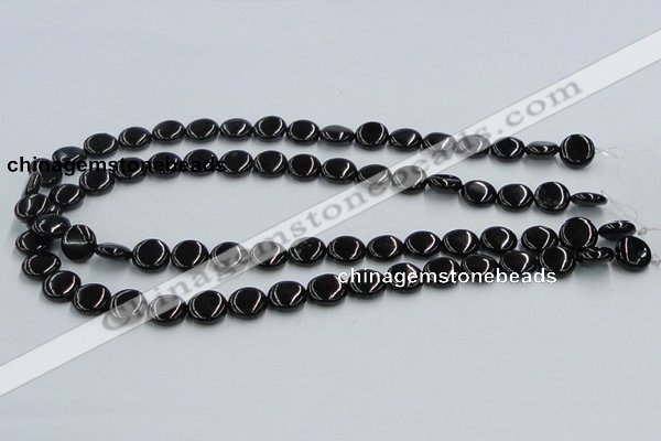 CJB21 16 inches 12mm flat round natural jet gemstone beads wholesale