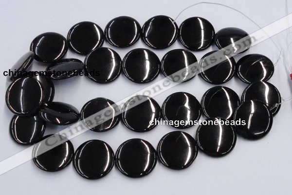 CJB24 16 inches 30mm flat round natural jet gemstone beads wholesale