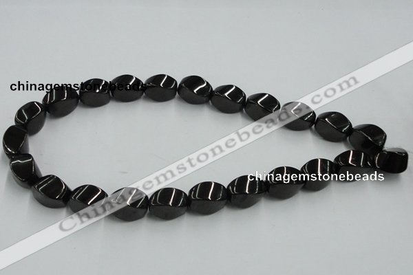 CJB36 16 inches 12*18mm twisted rice natural jet gemstone beads