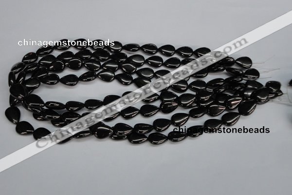 CJB68 15.5 inches 10*14mm flat teardrop natural jet gemstone beads