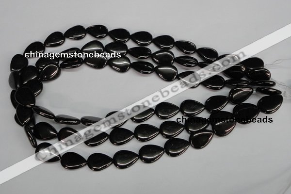 CJB69 15.5 inches 13*18mm flat teardrop natural jet gemstone beads