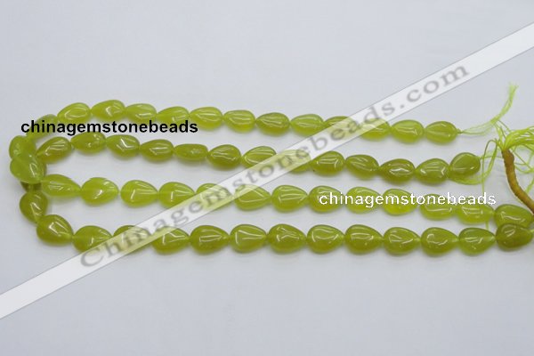 CKA255 15.5 inches 10*14mm flat teardrop Korean jade gemstone beads