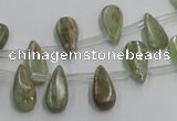 CKC96 Top drilled 6*12mm flat teardrop natural green kyanite beads