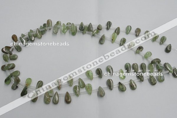 CKC96 Top drilled 6*12mm flat teardrop natural green kyanite beads