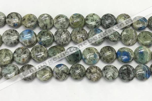 CKJ490 15.5 inches 11mm flat round natural k2 jasper beads