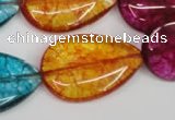 CKQ127 15.5 inches 30*40mm flat teardrop dyed crackle quartz beads