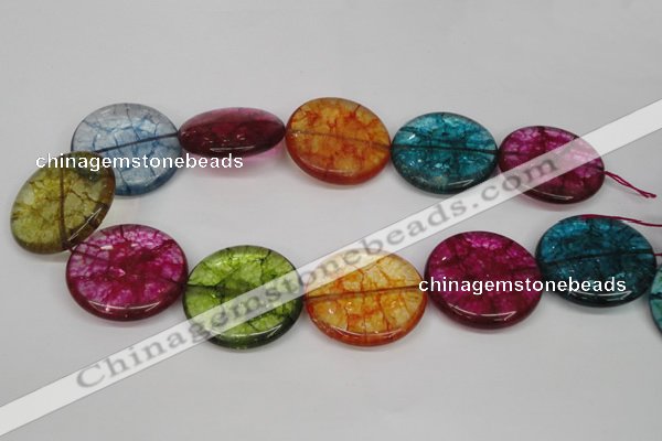 CKQ129 15.5 inches 30mm flat round dyed crackle quartz beads