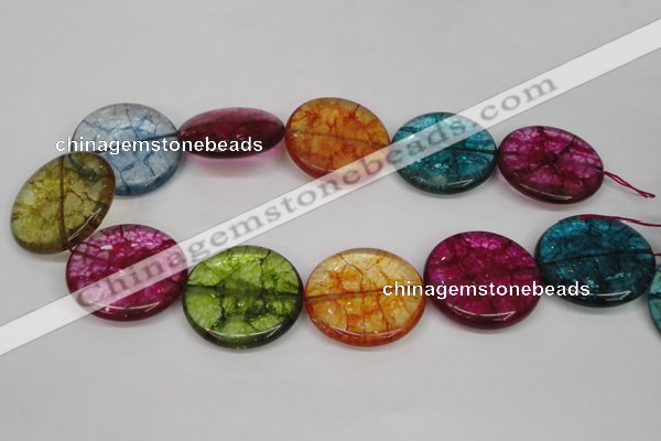 CKQ130 15.5 inches 35mm flat round dyed crackle quartz beads