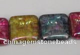 CKQ156 15.5 inches 25*25mm square AB-color crackle quartz beads