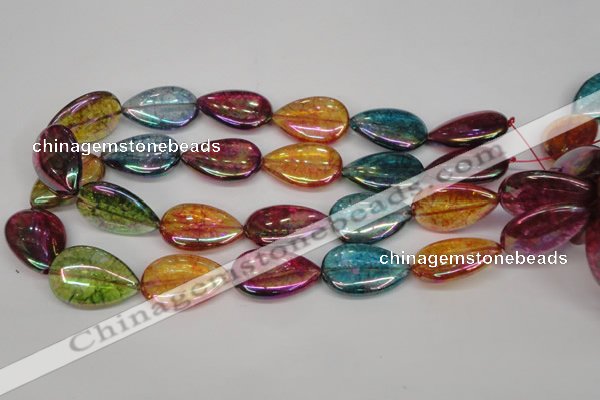 CKQ158 15.5 inches 18*25mm flat teardrop AB-color crackle quartz beads