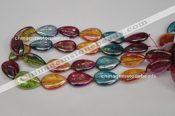 CKQ159 15.5 inches 20*30mm flat teardrop AB-color crackle quartz beads