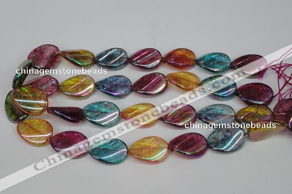 CKQ161 15.5 inches 18*25mm twisted oval AB-color crackle quartz beads