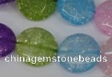 CKQ175 15.5 inches 20mm flat round dyed crackle quartz beads