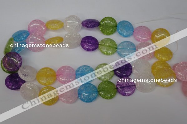 CKQ175 15.5 inches 20mm flat round dyed crackle quartz beads