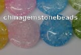 CKQ176 15.5 inches 25mm flat round dyed crackle quartz beads