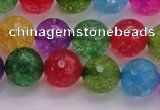 CKQ353 15.5 inches 12mm faceted round dyed crackle quartz beads