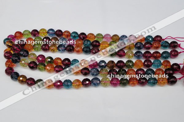 CKQ43 15.5 inches 10mm faceted round dyed crackle quartz beads