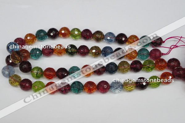 CKQ45 15.5 inches 14mm faceted round dyed crackle quartz beads