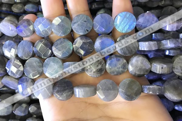 CLB1023 15.5 inches 12mm faceted coin labradorite gemstone beads