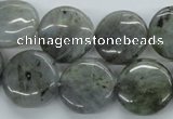 CLB107 15.5 inches 18mm flat round labradorite gemstone beads wholesale