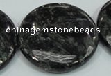 CLB315 15.5 inches 40mm flat round black labradorite gemstone beads