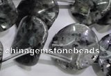 CLB326 Top-drilled 20mm wavy coin black labradorite beads