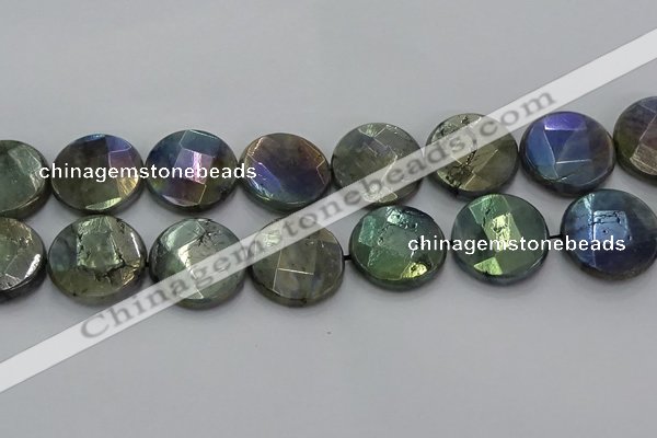 CLB682 15.5 inches 25mm faceted coin AB-color labradorite beads