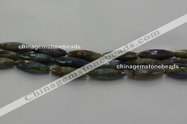 CLB789 15.5 inches 10*30mm faceted rice AB-color labradorite beads