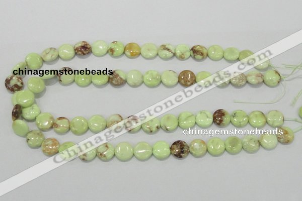 CLE49 15.5 inches 12mm flat round lemon turquoise beads wholesale