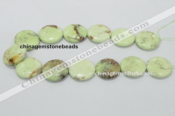 CLE50 15.5 inches 30mm flat round lemon turquoise  beads wholesale