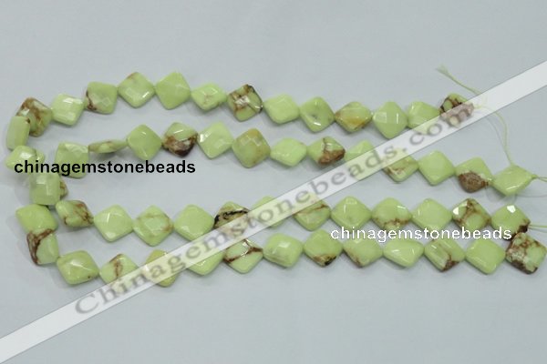 CLE68 15.5 inches 12*12mm faceted diamond lemon turquoise beads