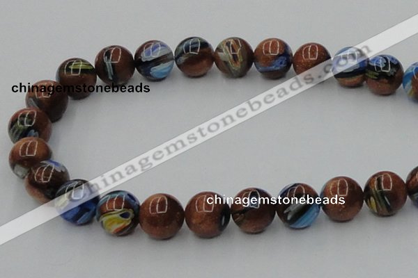 CLG542 16 inches 12mm round goldstone & lampwork glass beads