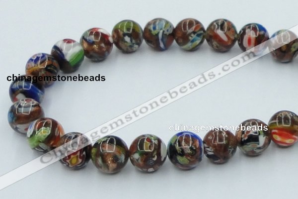 CLG543 16 inches 14mm round goldstone & lampwork glass beads