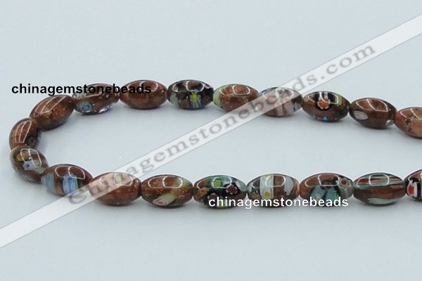 CLG546 16 inches 10*14mm rice goldstone & lampwork glass beads