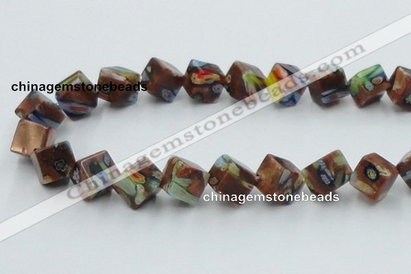 CLG548 16 inches 10*10mm cube goldstone & lampwork beads