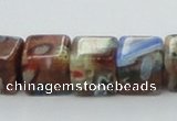 CLG549 16 inches 8*8mm cube goldstone & lampwork glass beads