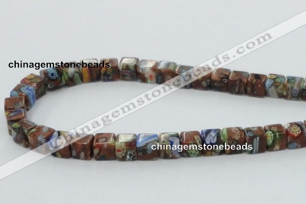 CLG549 16 inches 8*8mm cube goldstone & lampwork glass beads