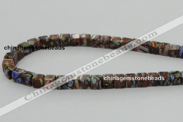 CLG550 16 inches 8*8mm cube goldstone & lampwork glass beads