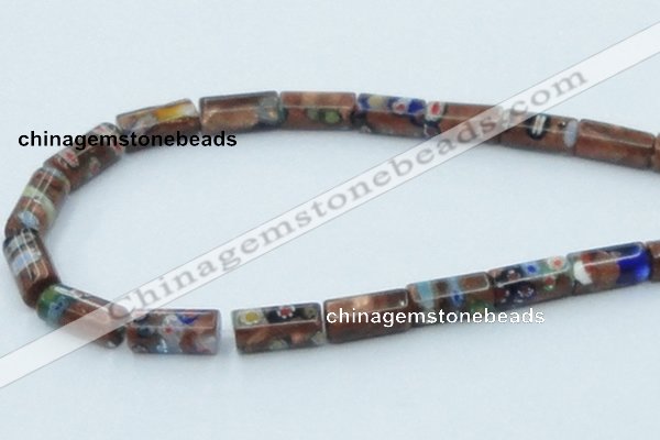 CLG551 16 inches 8*16mm faceted cylinder goldstone & lampwork beads