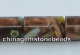 CLG552 16 inches 10*15mm faceted cylinder goldstone & lampwork beads