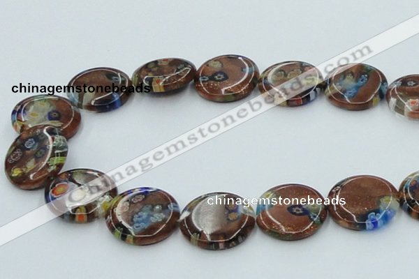 CLG555 16 inches 20mm flat round goldstone & lampwork glass beads