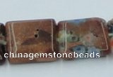 CLG556 16 inches 14*14mm square goldstone & lampwork glass beads