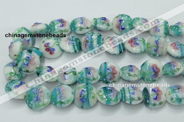 CLG819 15.5 inches 20mm flat round lampwork glass beads wholesale