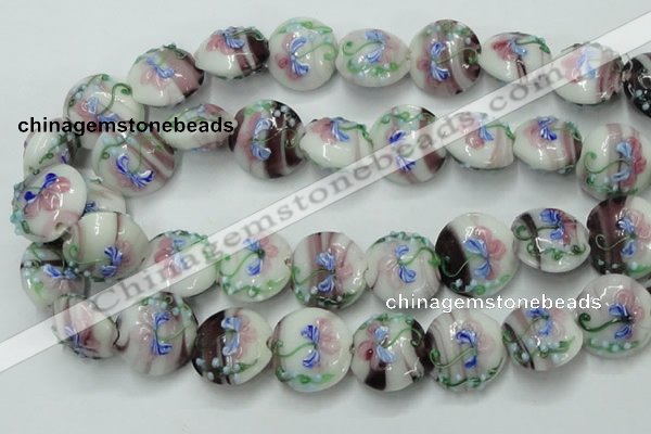 CLG820 15.5 inches 20mm flat round lampwork glass beads wholesale